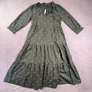 Madewell Tiered Midi Dress Forest Green Floral Ruffle Neck Boho NWT Womens